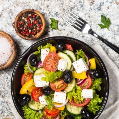 Healthy Greek salad with feta cheese