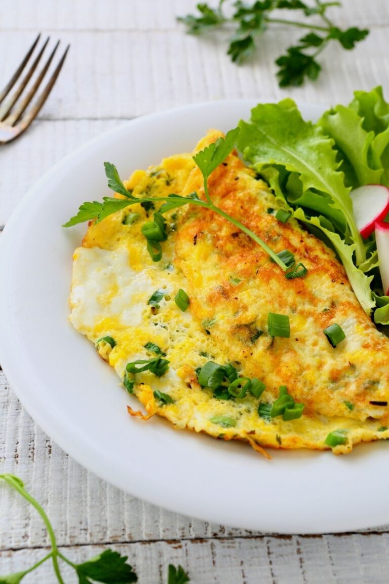 Cheddar cheese with bacon and chive keto omelette